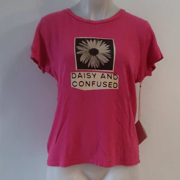 NWT Womens Mother Daisy and Confused Lil Sinful Wash Pink Cotton Linen T-Shirt L - Picture 2 of 9